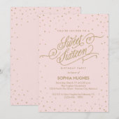 チックピンク＆ゴールドスターズのスイート16パーティー 招待状 (正面/裏面)