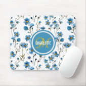 チックブルーの花のパタモノグラムのーン名 マウスパッド (マウス)