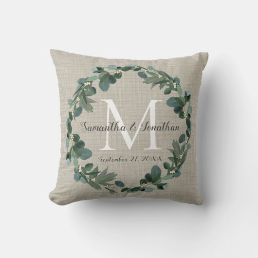チックユーカリリースモノグラ結婚ムの記念品 クッション (正面)