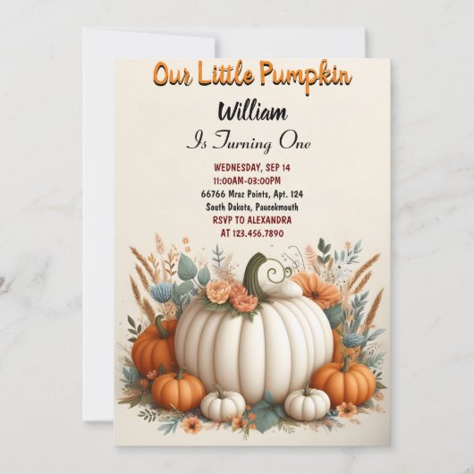 チックルファームの子供たち私たちの小さなカボチャは1を回している 招待状 (正面)