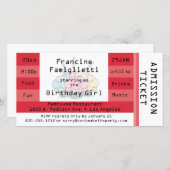 チックレッドアドミッションチケット誕生日招待状 (正面/裏面)