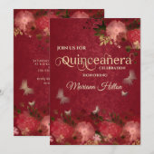 チックレッドバタフライフローラガーデンキンセアニラ 招待状 (正面/裏面)