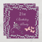 チック·バターフライズ&ダイヤモンド21歳誕生日 招待状 (正面/裏面)