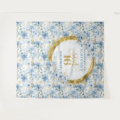 チック パステル ブルー スイート シックスティーン ゴールド グリッター バナー タペストリー (正面(横))