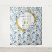 チック パステル ブルー スイート シックスティーン ゴールド グリッター バナー タペストリー (正面)