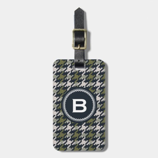 チック・ヴィンテージ・グレー・プレ千鳥格子のイド・モノグラム ラゲッジタグ (正面縦)