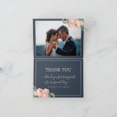 チック ヴィンテージ ピンク ローズ ダーク ブルー フォト ウェディング サンキューカード (内部)