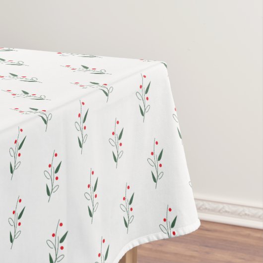 チッシンプルクベリーホリーレッド&グリーンクリスマス テーブルクロス (インサイチュ)