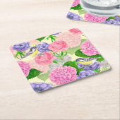 チットバードと花 スクエアペーパーコースター (アングル)