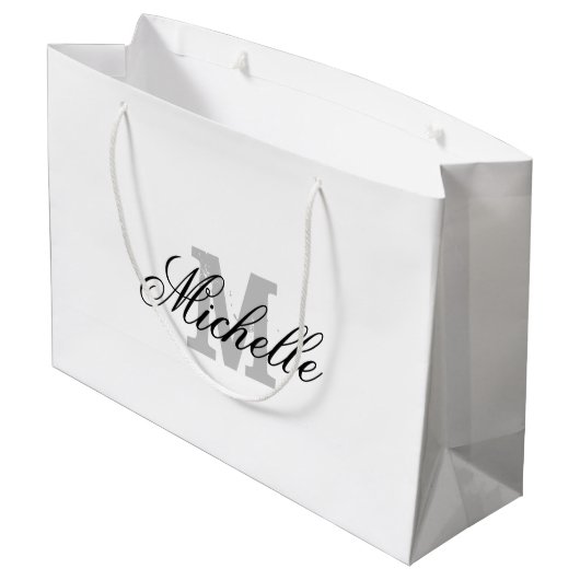 チッパーソナライズされたク名モノグラムを持つ抱き枕 ラージペーパーバッグ (裏面アングル)