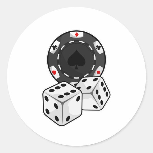 チップとサイコロトランプのポーカー ラウンドシール (正面)