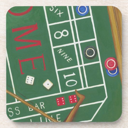 チップとサイコロ付きカジノクラップステーブル コースター (正面)
