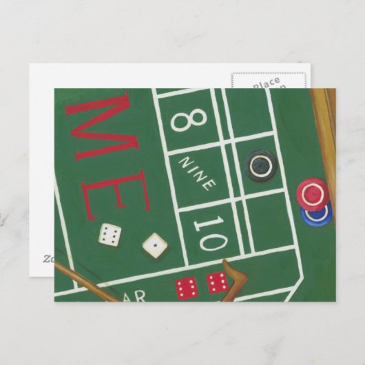 チップとサイコロ付きカジノクラップステーブル ポストカード (正面/裏面)