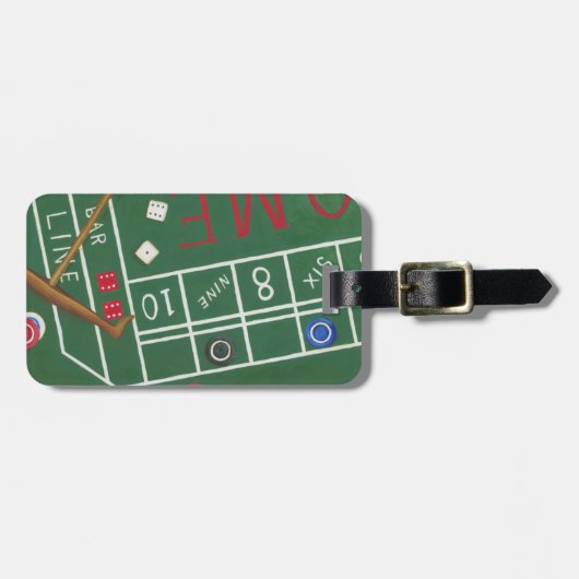チップとサイコロ付きカジノクラップステーブル ラゲッジタグ (正面横)