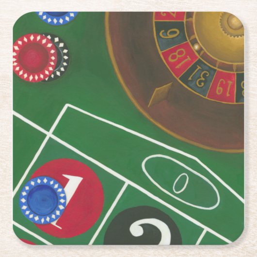 チップとホイール付きルーレットテーブル スクエアペーパーコースター (正面)