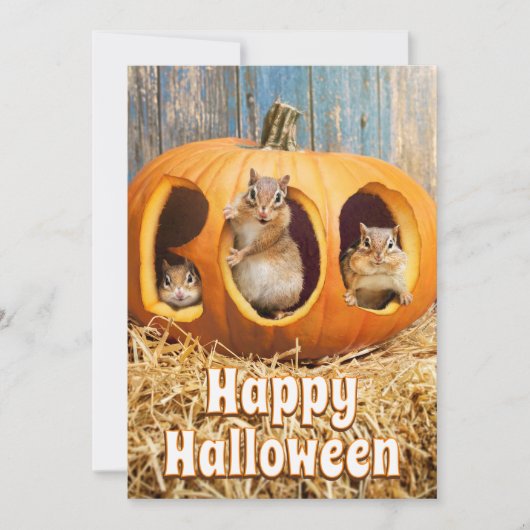 チップムンクが入ったハロウィンのジャック・オ・ランタン 招待状 (正面)