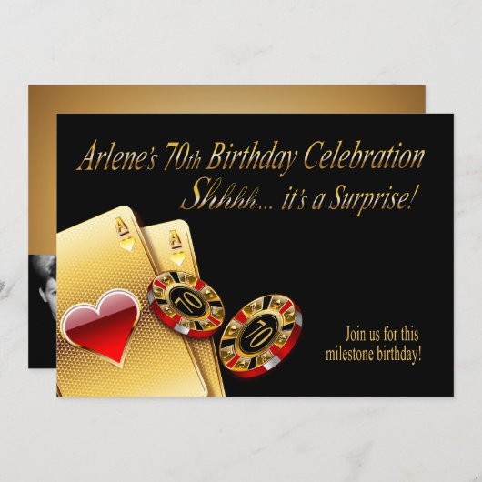 チップ内の名前頼のためのビキカジノスタイルパーティー 招待状 (正面/裏面)