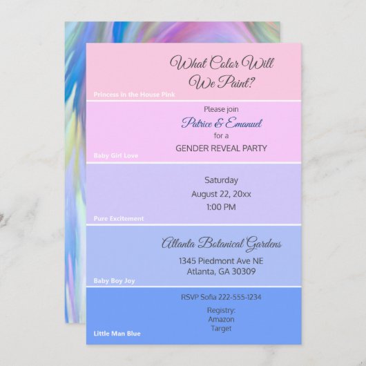 チップ絵を描ジェンダーがピンクのブルーの招待状を明かす 招待状 (正面/裏面)