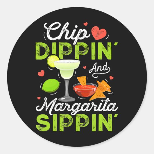 チップDippin'とMargarita Sippin'おもしろい Cinco De ラウンドシール (正面)