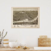 チッペワ滝WI 1886アンティークパノラママップ ポスター (キッチン)