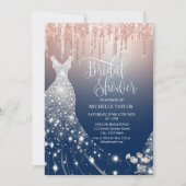 チッモダンクバラ金ゴールドネイビーグリッター結婚ズドレス 招待状 (正面)