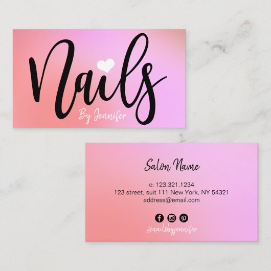チッモダンクピンクと紫のグラデーション爪、 ネイル 名刺 (正面/裏面)
