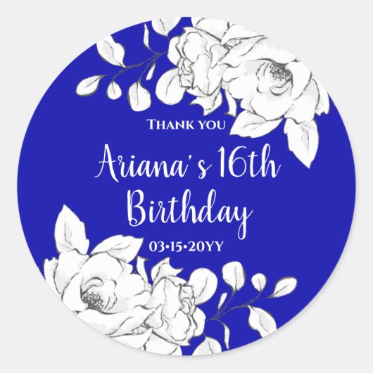 チッモダンク王室のブルー白フローラありがとうクラ ラウンドシール (正面)