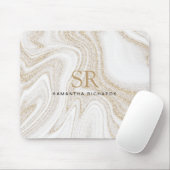 チッモダンク白大理石金ゴールドグリッターモノグラム マウスパッド (マウス)