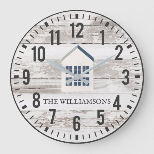 チッ素朴ピープランクスカスタムファミリーネームファームハウス ラージ壁時計 (正面)