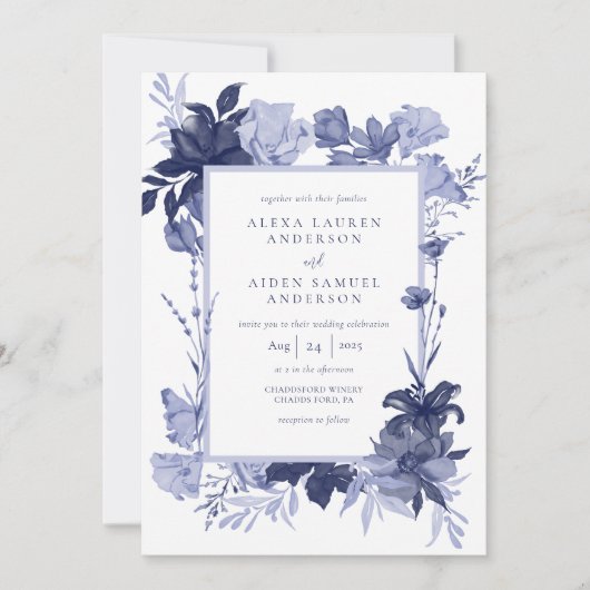 チナエレガントーアブルーフローラ結婚ズ 招待状 (正面)