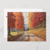 チナールの木々が並ぶ未舗装道路 ポストカード (正面/裏面)