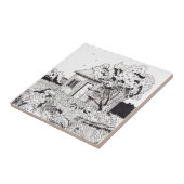 チニーファームハウスボタニカルガーデンペンインクスケッチ タイル (側面)