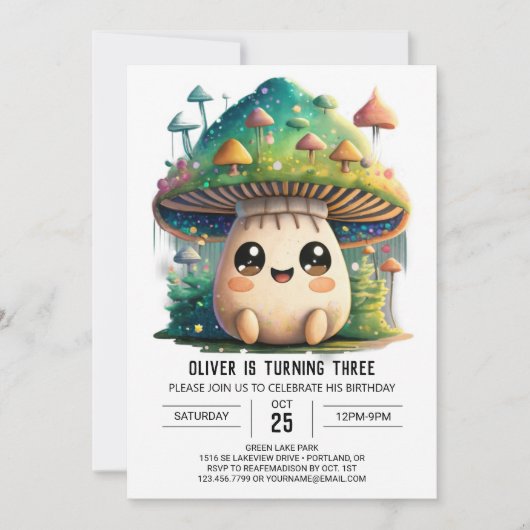チニーマッシュルームグローブ誕生日 招待状 (正面)