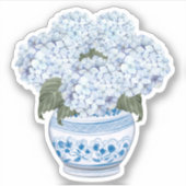 チヌイゼリー風の鉢に植えられた青いアジサイのビニールステッカー シール (正面)