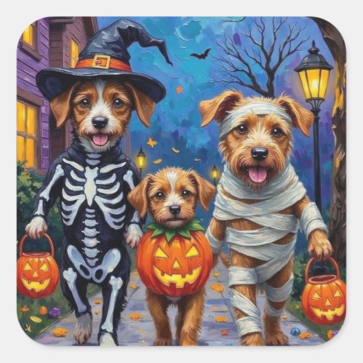 チヌック犬のトリックまたは治療ハロウィーンの衣装 スクエアシール (正面)