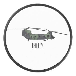 チヌーク軍のヘリコプター漫画イラストレーション アイスホッケーパック