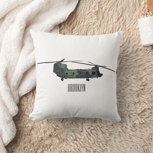 チヌーク軍のヘリコプター漫画イラストレーション クッション (ブランケット)