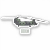 チヌーク軍のヘリコプター漫画イラストレーション シール (正面)