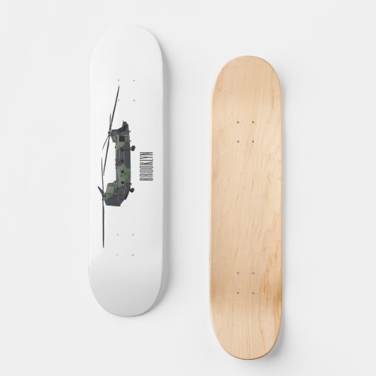 チヌーク軍のヘリコプター漫画イラストレーション スケートボード (正面)