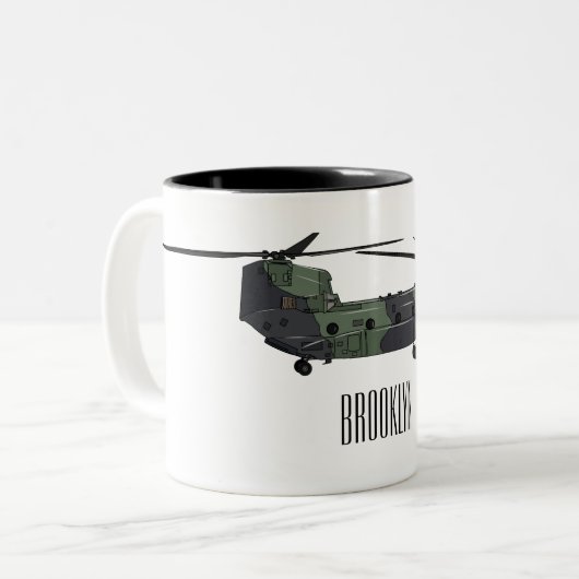 チヌーク軍のヘリコプター漫画イラストレーション ツートーンマグカップ (正面左)