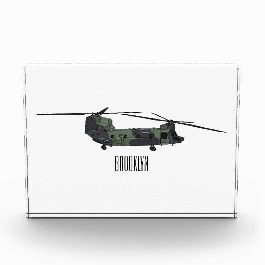 チヌーク軍のヘリコプター漫画イラストレーション フォトブロック (正面)