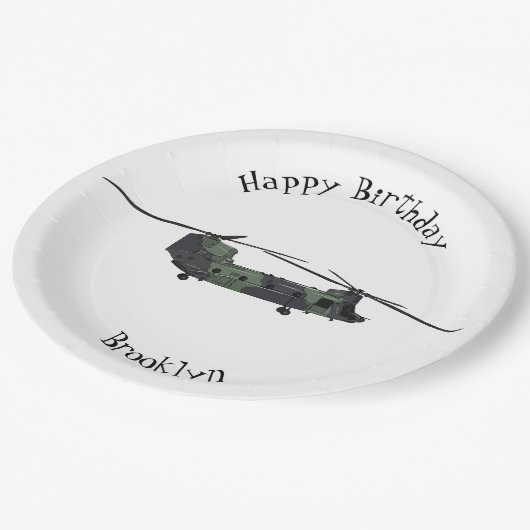 チヌーク軍のヘリコプター漫画イラストレーション ペーパープレート (アングル)
