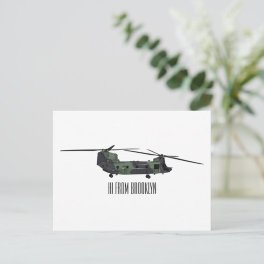 チヌーク軍のヘリコプター漫画イラストレーション ポストカード (スタンド正面)