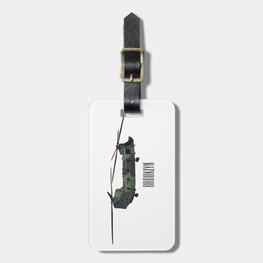 チヌーク軍のヘリコプター漫画イラストレーション ラゲッジタグ (正面縦)