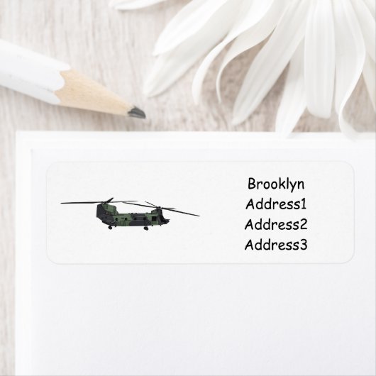 チヌーク軍のヘリコプター漫画イラストレーション ラベル (インサイチュ)