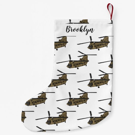 チヌーク軍隊ヘリコプターイラストレーション スモールクリスマスストッキング (裏面)