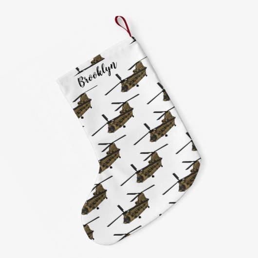 チヌーク軍隊ヘリコプターイラストレーション スモールクリスマスストッキング (裏面 (吊り時))