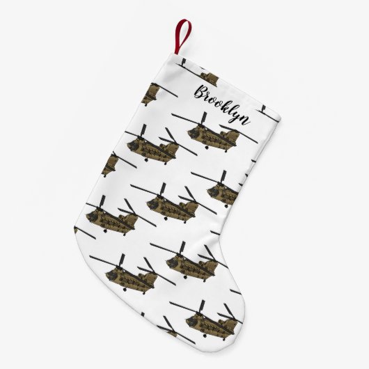 チヌーク軍隊ヘリコプターイラストレーション スモールクリスマスストッキング (正面 (吊り時))
