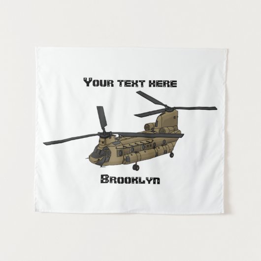 チヌーク軍隊ヘリコプターイラストレーション タペストリー (正面(横))