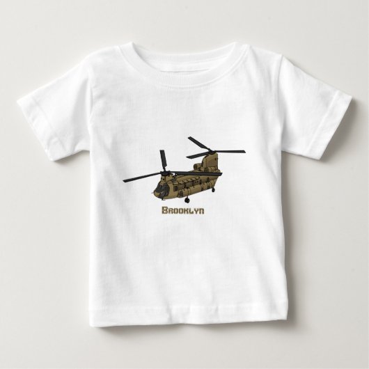 チヌーク軍隊ヘリコプターイラストレーション ベビーTシャツ (正面)